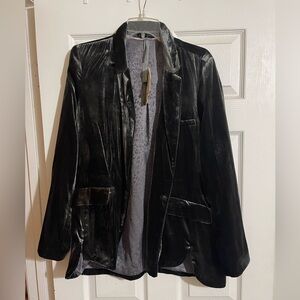 Anthropologie relaxed fit velvet Blazer gray/green color perfect for holidays